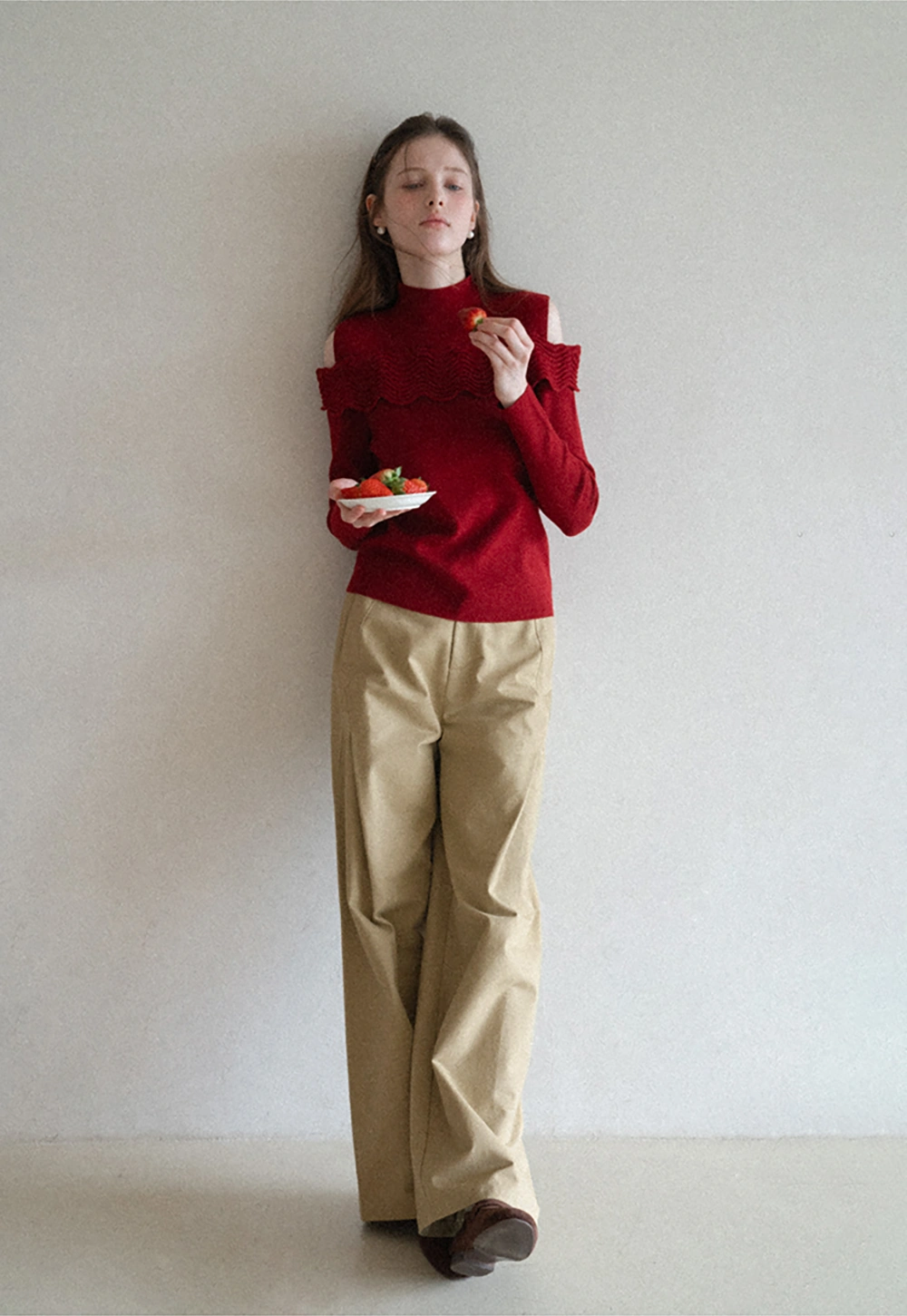 Wide leg high waist casual pants with back pocket design