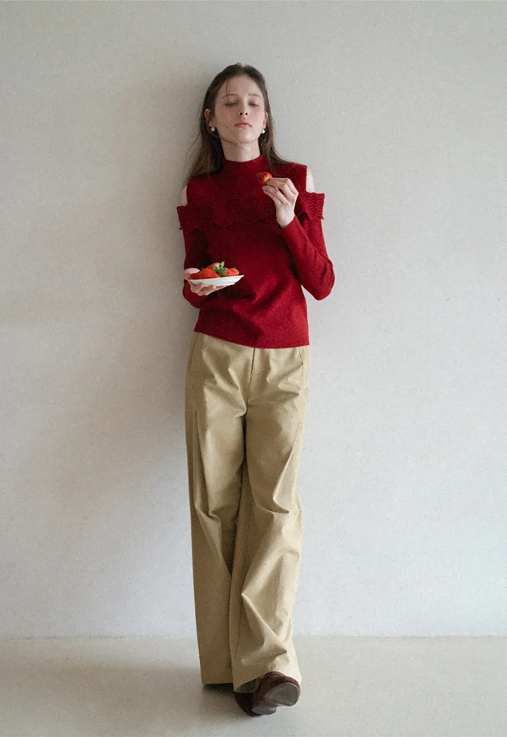 Wide leg high waist casual pants with back pocket design