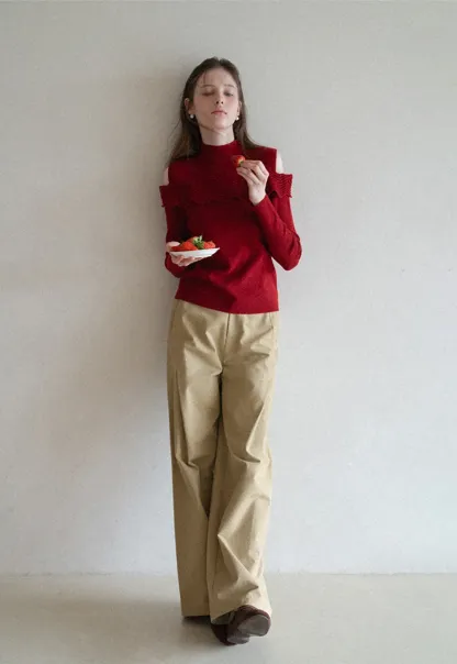 Wide leg high waist casual pants with back pocket design