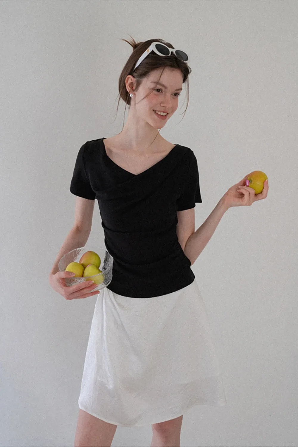 Asymmetrical Draped Neckline Short Sleeve Top