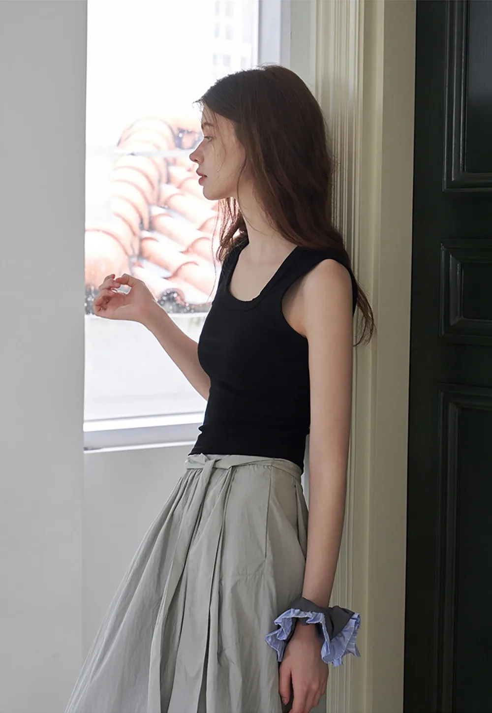 Women's Solid Square Neck Fitted T-Shirt And Tank Top