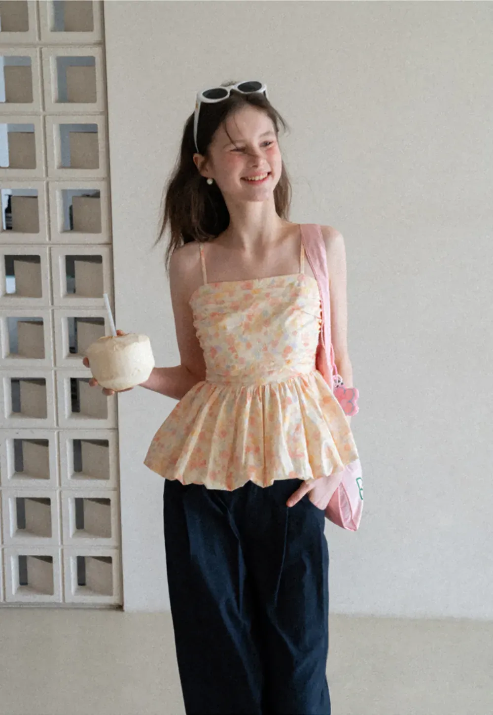 Floral Print Peplum Tank Top and Woolen Knit Sweater