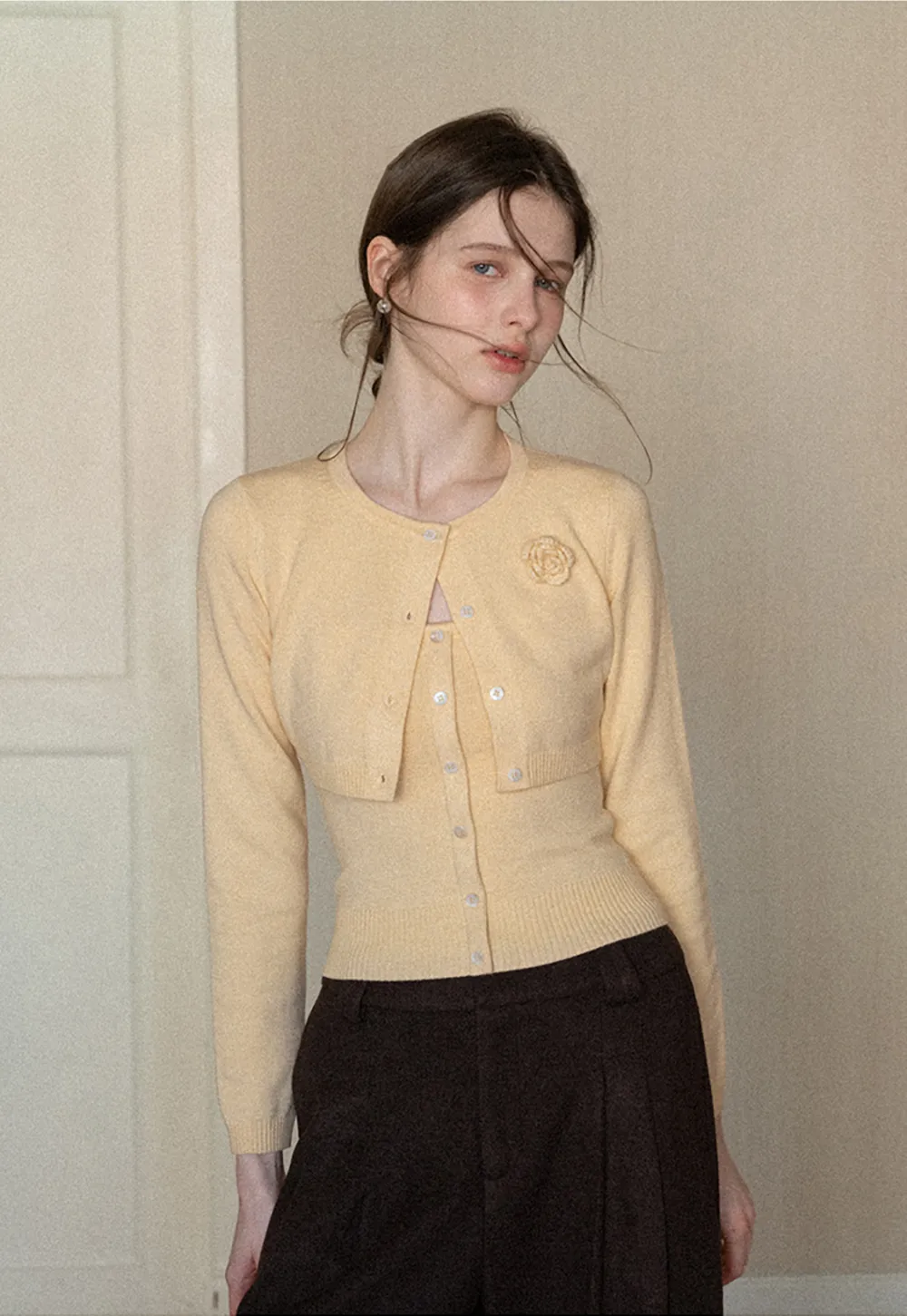 Elegant Knit Cardigan with Button Detail and Tank Top Set