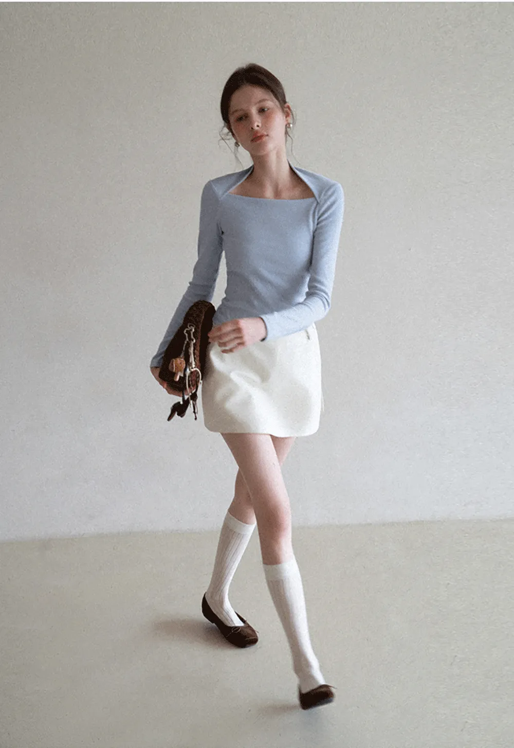 square neck long sleeve top fitted design women's t shirt