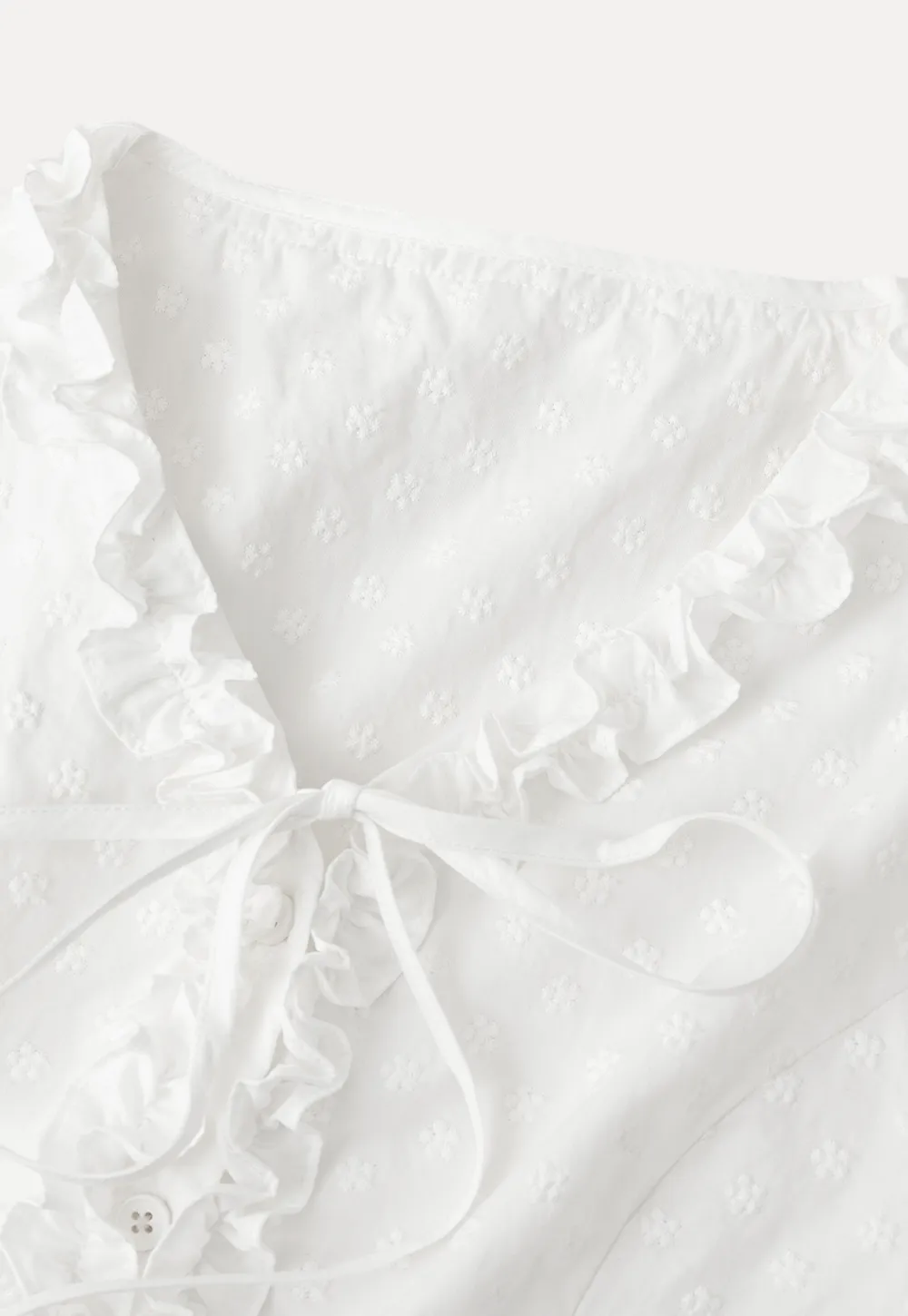 V neck blouse with lace trim and tie front