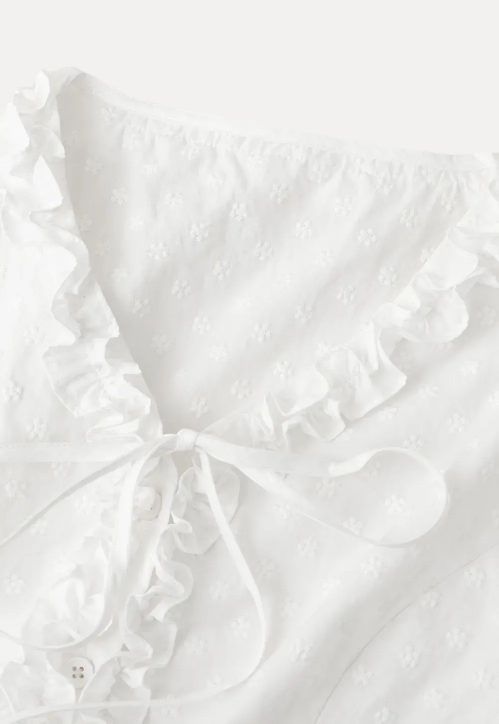 V neck blouse with lace trim and tie front