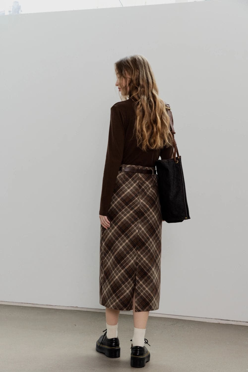 Classic Plaid Midi Skirt with Belted Waist