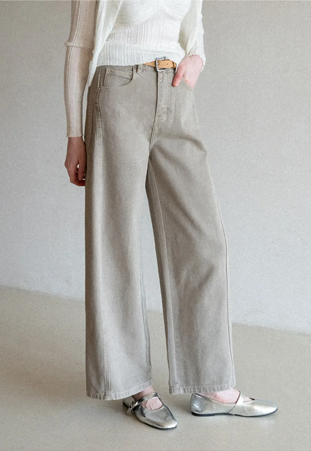 Wide leg high waist denim pants with belt loops
