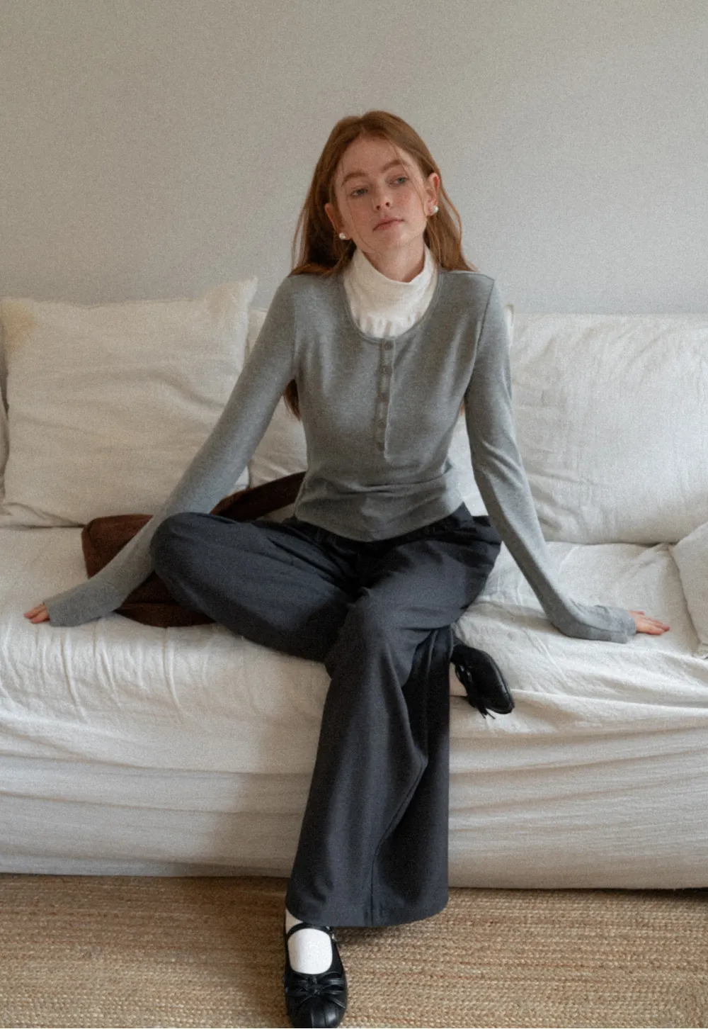 Stylish Gray Long-Sleeve Turtleneck Top