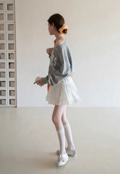 Gray Off Shoulder Sweatshirt with Bold Lettering and Year Print