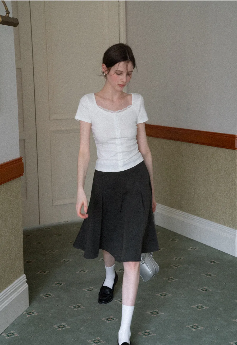 Pleated A-line Skirt with Waistband