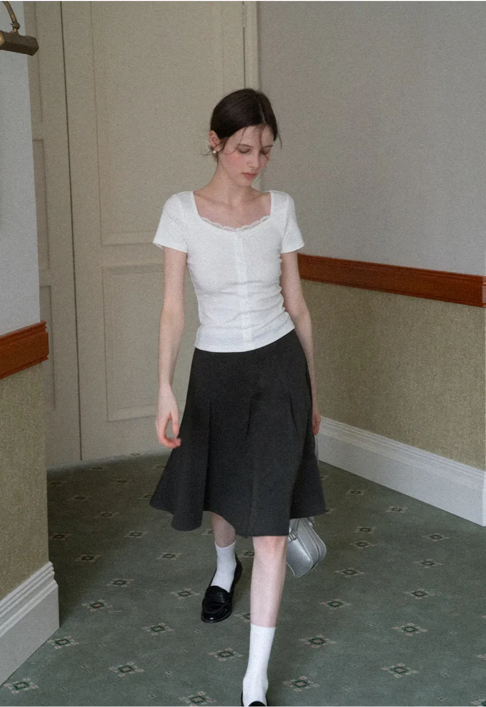 Pleated A-line Skirt with Waistband