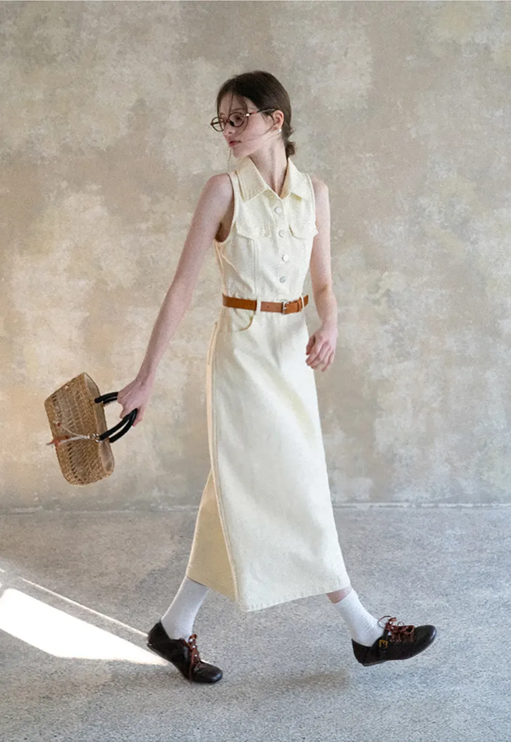 Sleeveless Collared Button Front Midi Dress