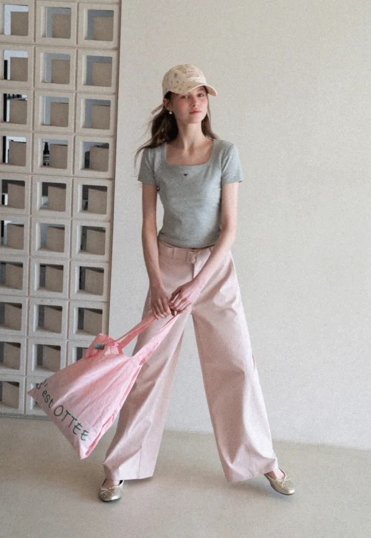 Short Sleeve Crop Top with Square Neckline