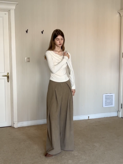 Womens Long Sleeve Drape Neck Top