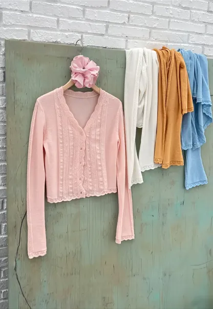 Long Sleeve Knit Sweater with Lace Trim