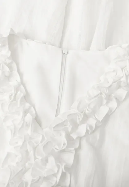 Ruffled V Neck Short Sleeve A Line Dress