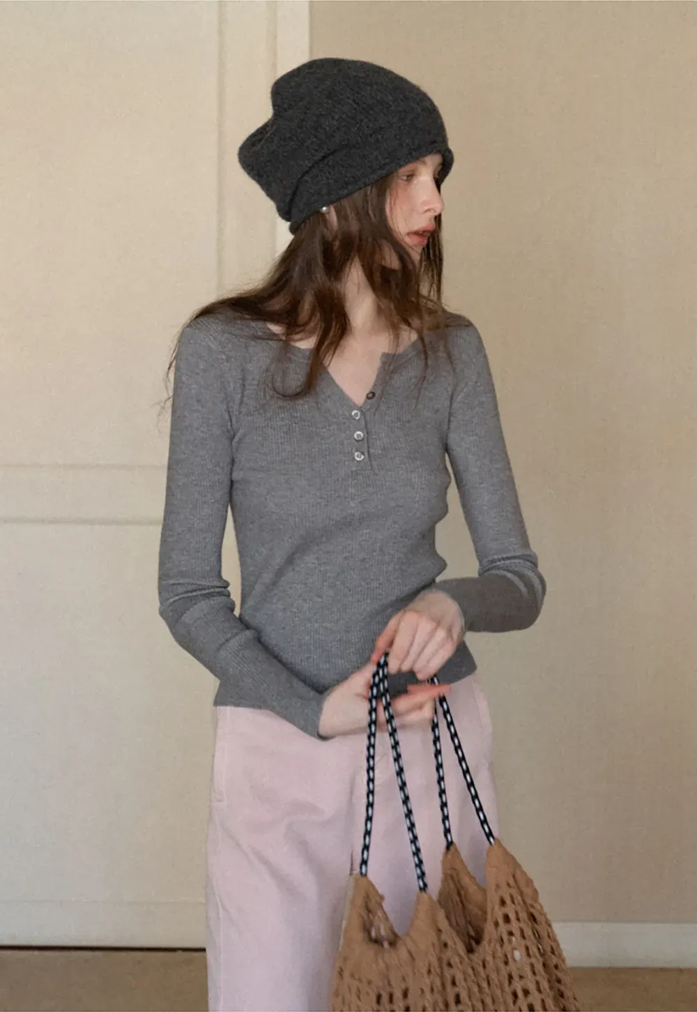 Elegant Henley Knit Top with Button Detail