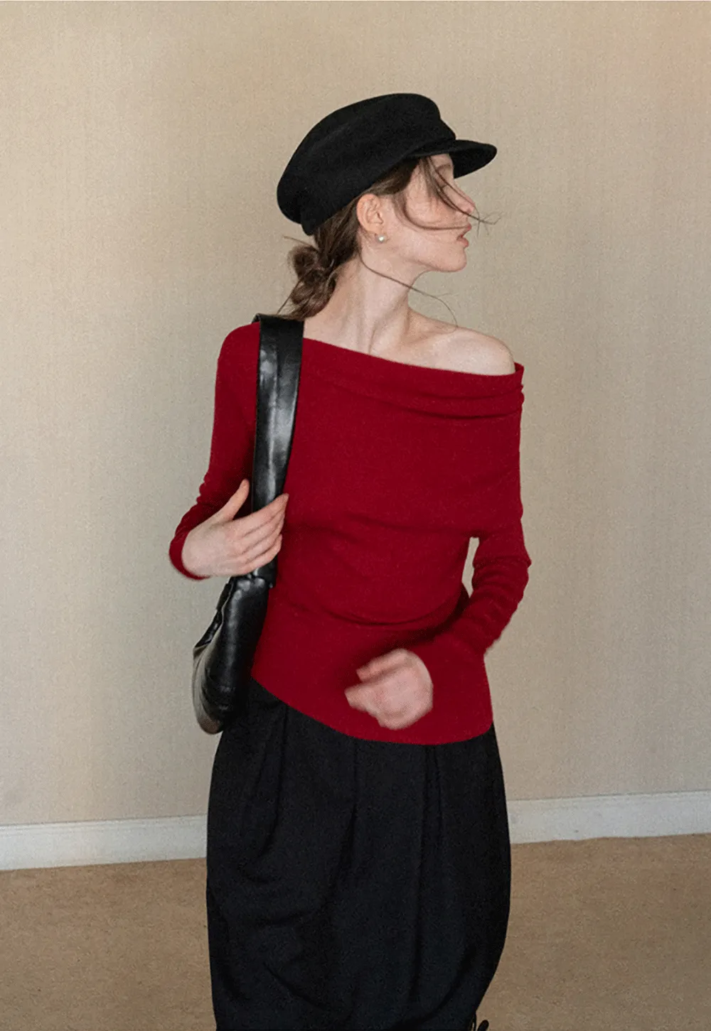 Elegant Off Shoulder Knit Top with Asymmetrical Design