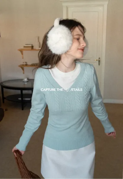 V Neck Long Sleeve Knit Sweater