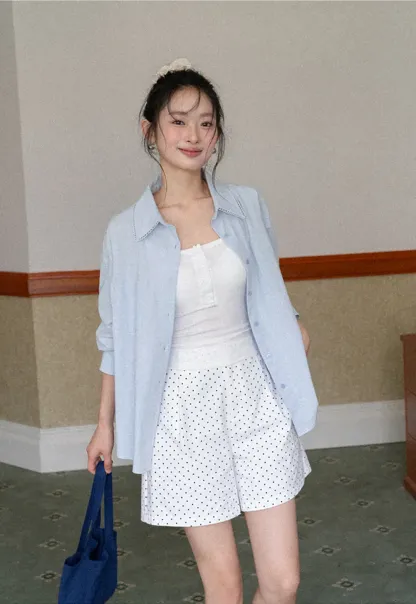 Lightweight long sleeve button front shirt with lace trim