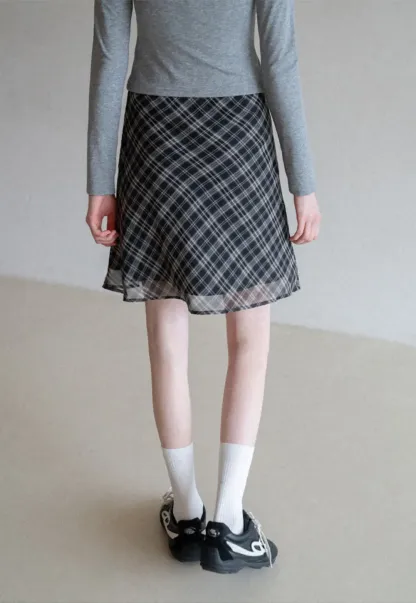 Plaid Skirt with Flowy Hem Design