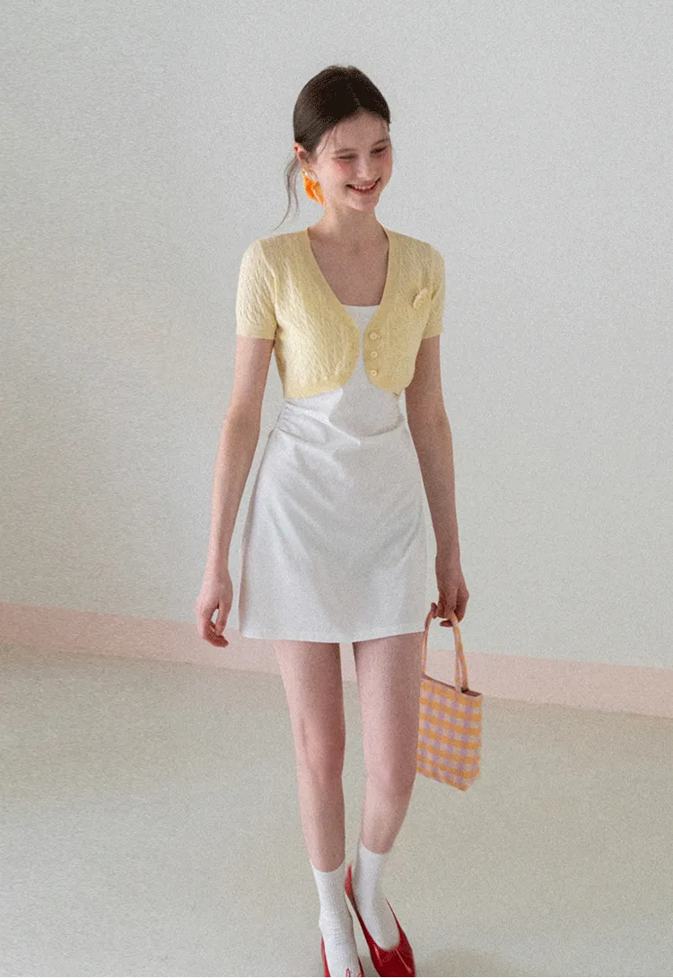 Short Sleeve Cable Knit Cardigan with Button Closure