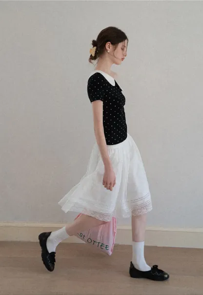 Lace Trimmed Pleated Midi Skirt