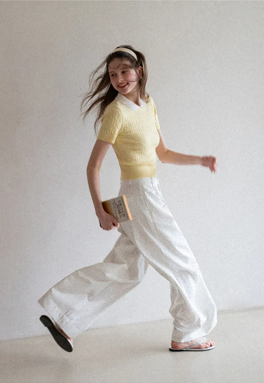 Cable Knit Short Sleeve Sweater with Collar