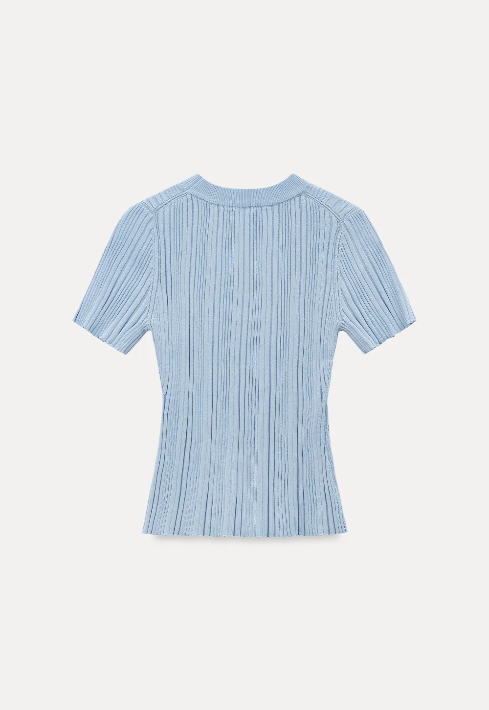 Ribbed Knit Short Sleeve Crew Neck Sweater