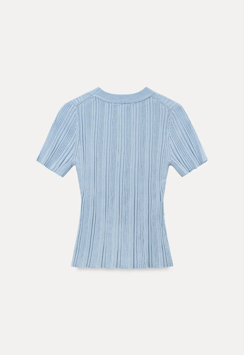 Ribbed Knit Short Sleeve Crew Neck Sweater