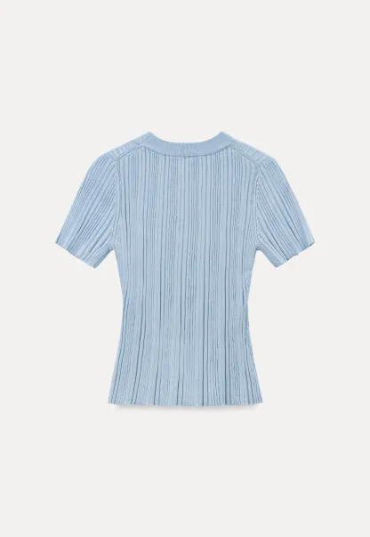 Ribbed Knit Short Sleeve Crew Neck Sweater