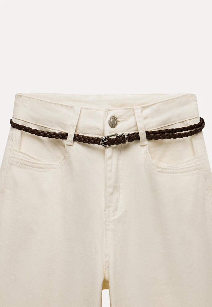 Braided-Belt Flared Jeans with Scarf Tie