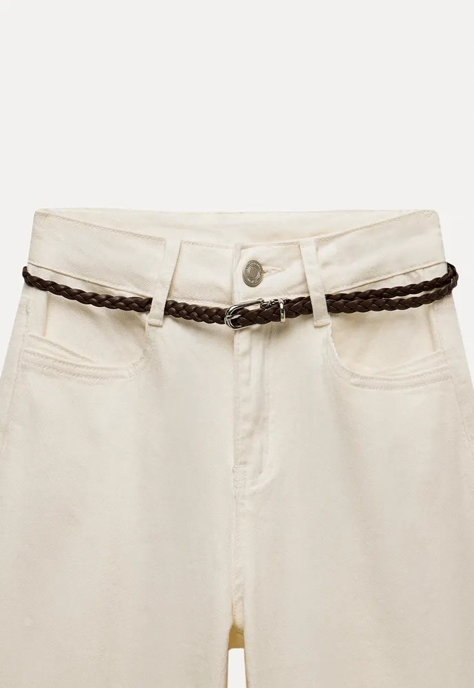 Braided-Belt Flared Jeans with Scarf Tie