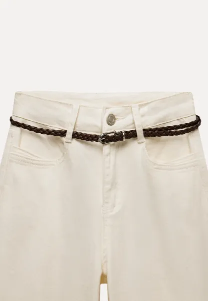 Braided-Belt Flared Jeans with Scarf Tie