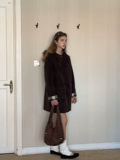 Women Winter Wool Coat Hooded Duffle Outerwear