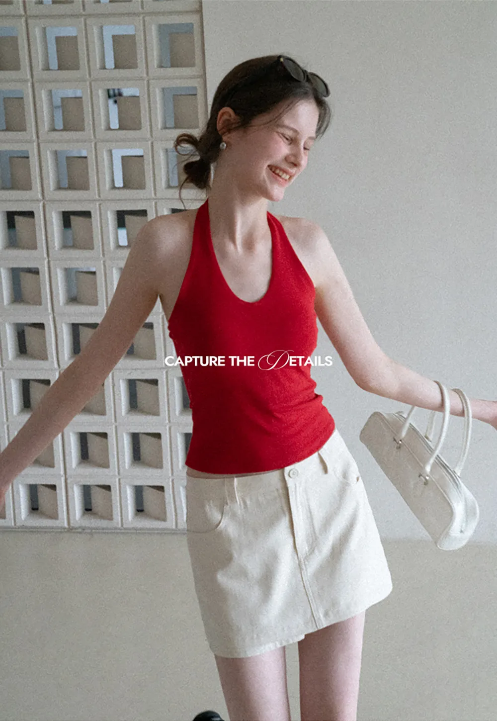 V neck halter tank top with fitted silhouette