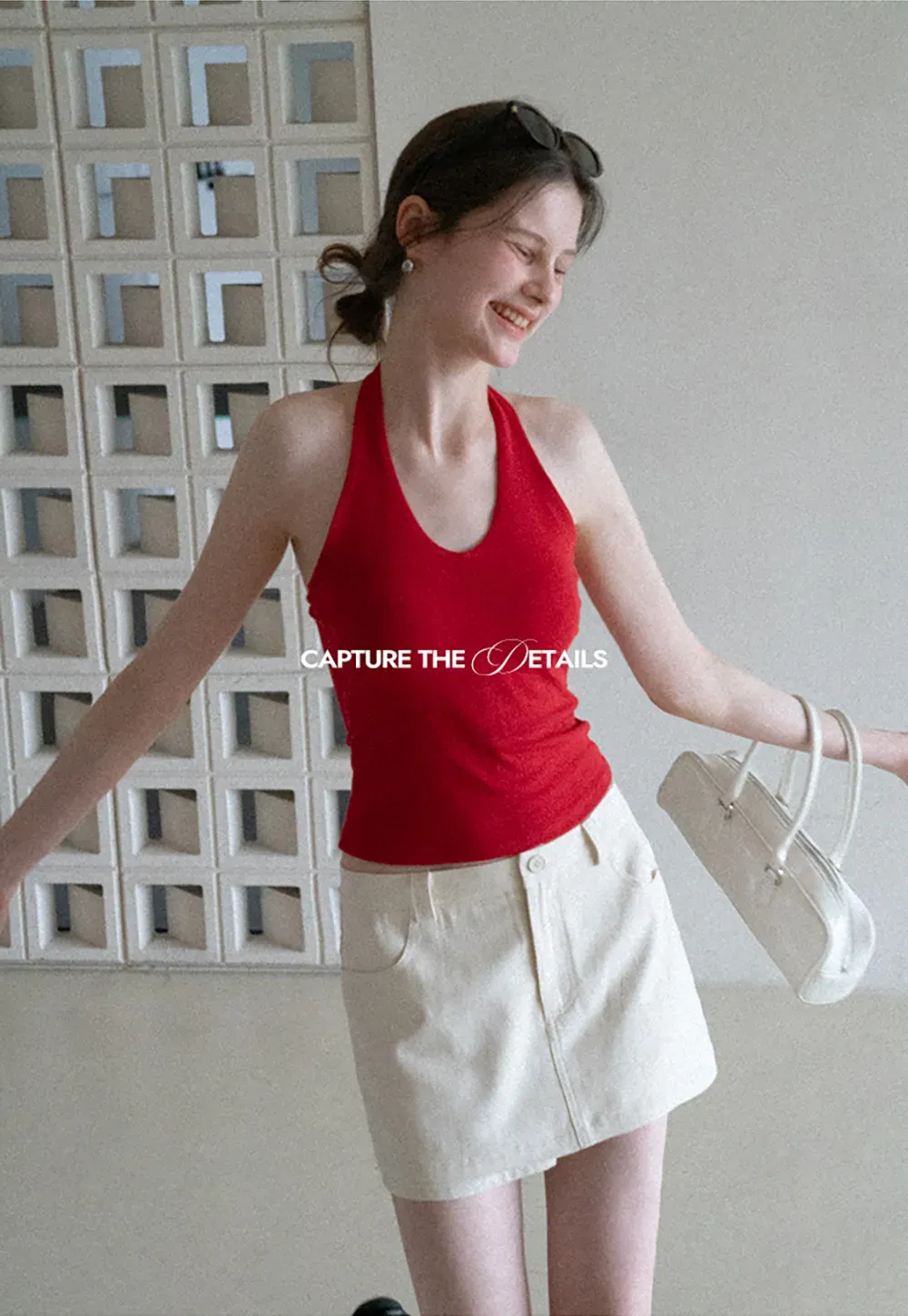 V neck halter tank top with fitted silhouette