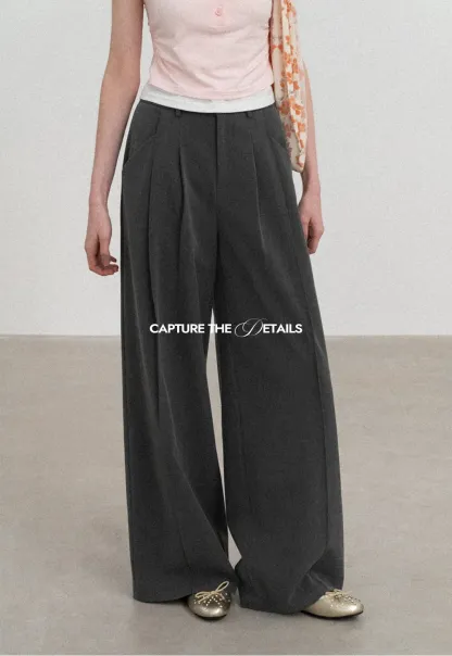 Wide Leg Casual Pants with Front Pleats