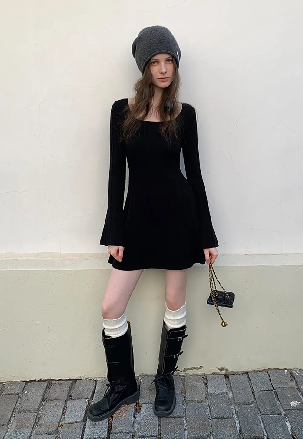 Elegant Cable Knit Flare Dress