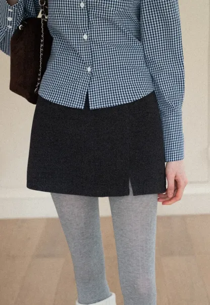 Elegant Mini Skirt with Front Slit and Button Detail