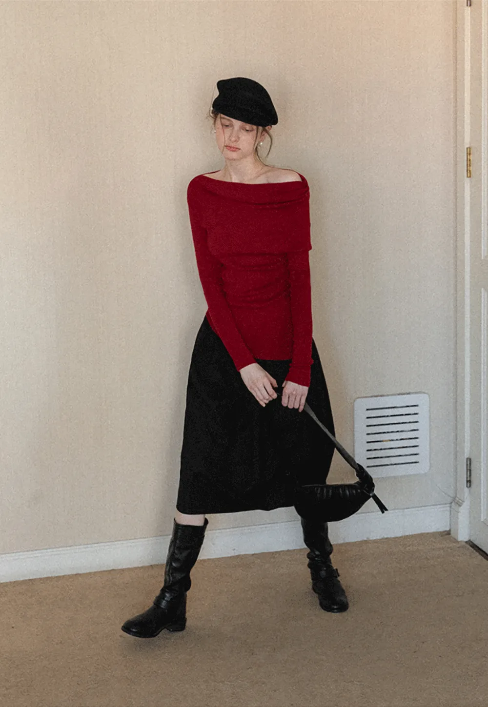 Elegant Off Shoulder Knit Top with Asymmetrical Design