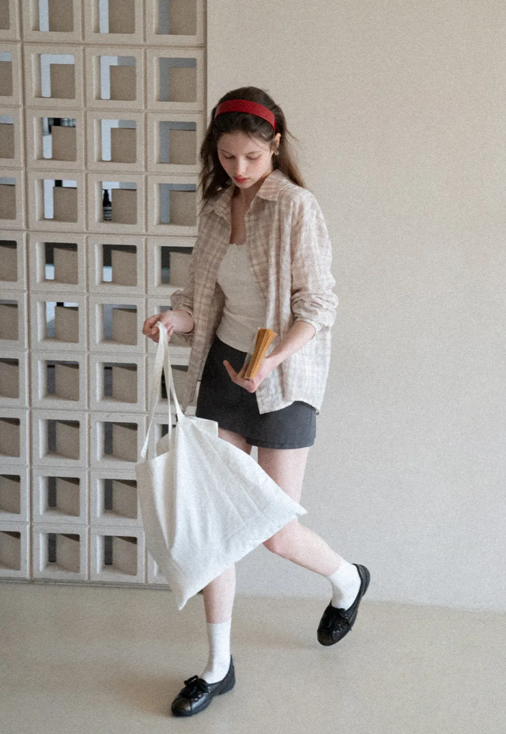 Plaid Shirt with Collar and Long Sleeves