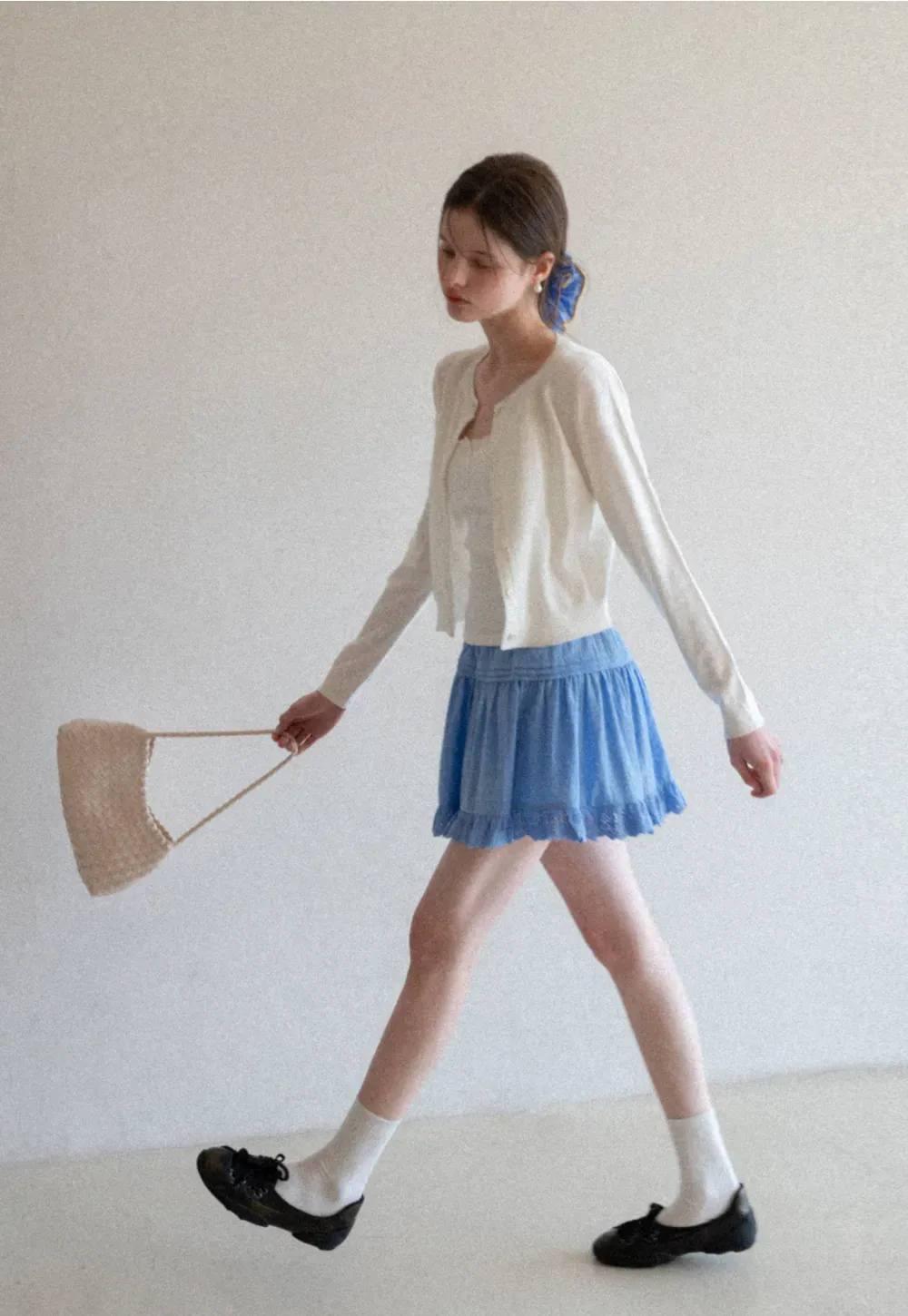 Eyelet Trimmed Tiered Skirt with Ruffled Hem