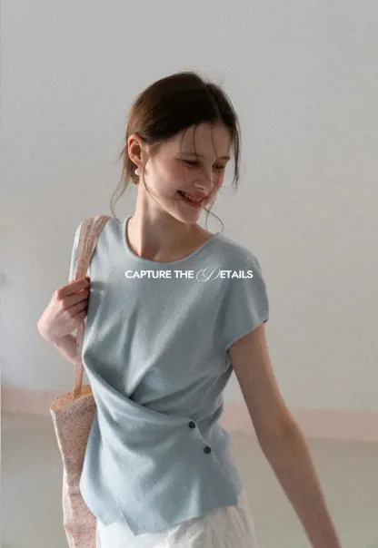 Lightweight Knit Top with Asymmetrical Hem