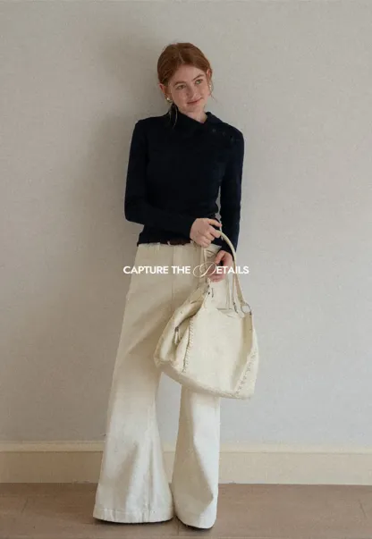 Wide Leg Denim Jeans with Belt Loop