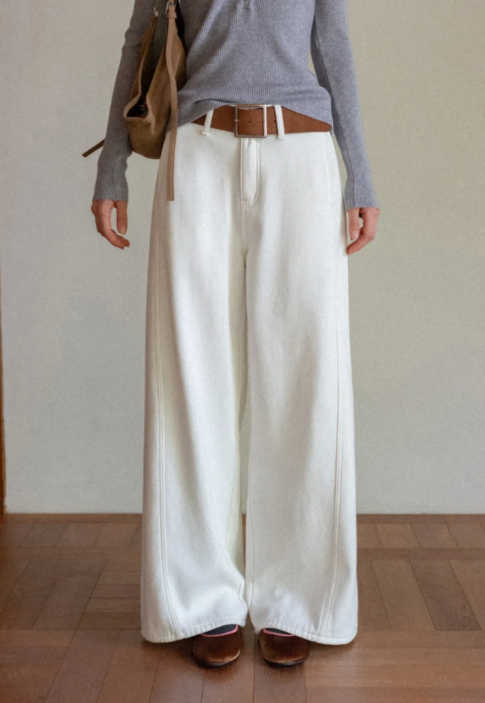 Womens High Waist Wide Leg Pants with Belt