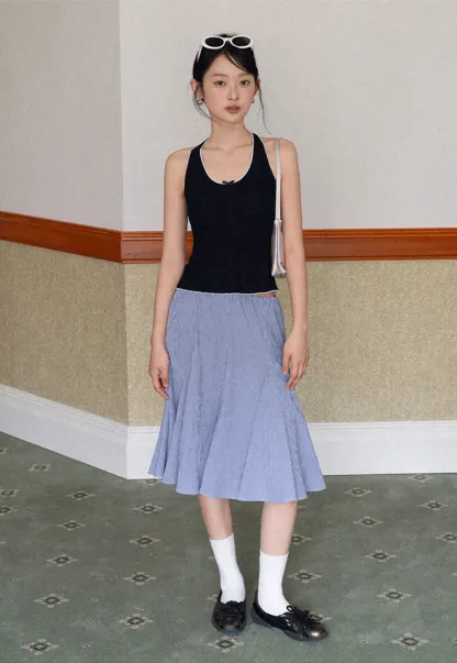 Halter neck tank top with thin straps and bow detail