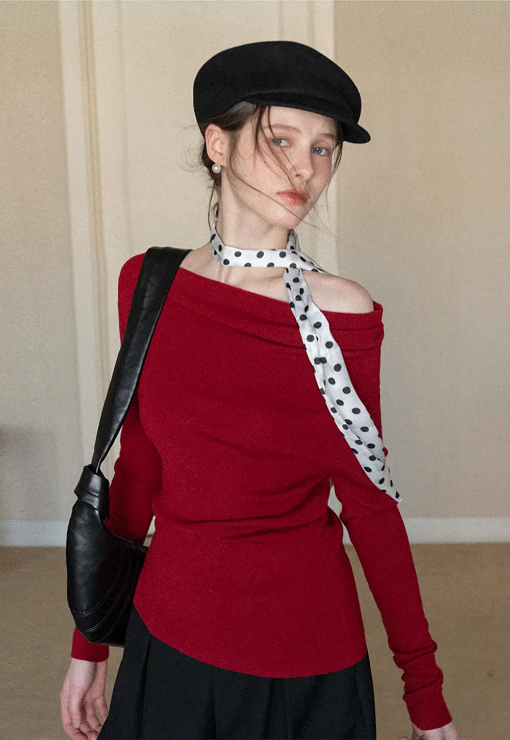 Elegant Off Shoulder Knit Top with Asymmetrical Design