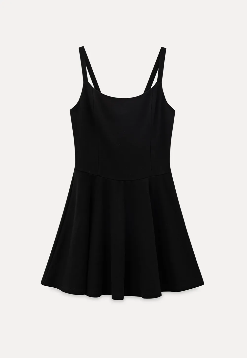 Sleeveless dress with thin straps and flared skirt